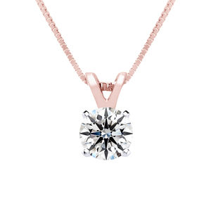 3/8 Carat Lab Grown Diamond Soltiaire Necklace In 14K Rose Gold, 18 Inches
